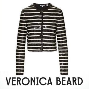 Veronica Beard Black and White Striped Sequin Crop Jacket